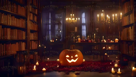 Pumpkins Inside A Library Bundle Ai Generated Image