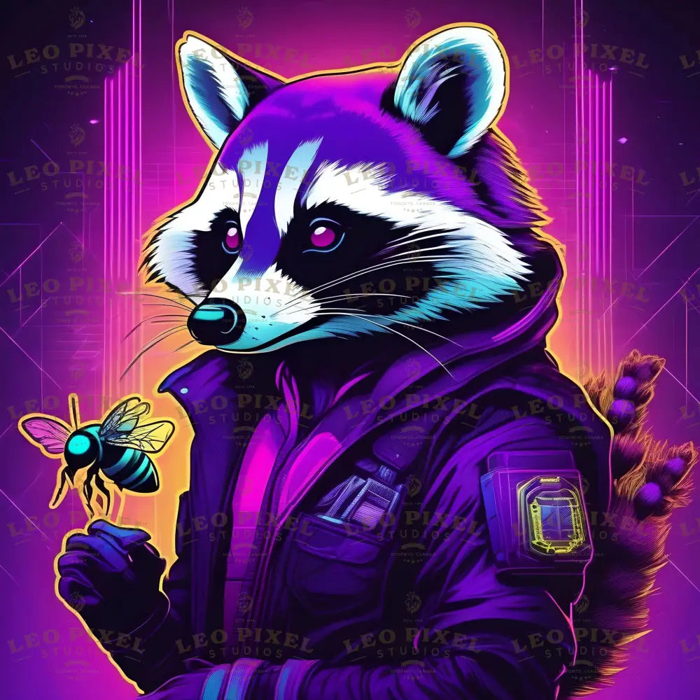 Racoon And A Bee Playing Ai Generated Image