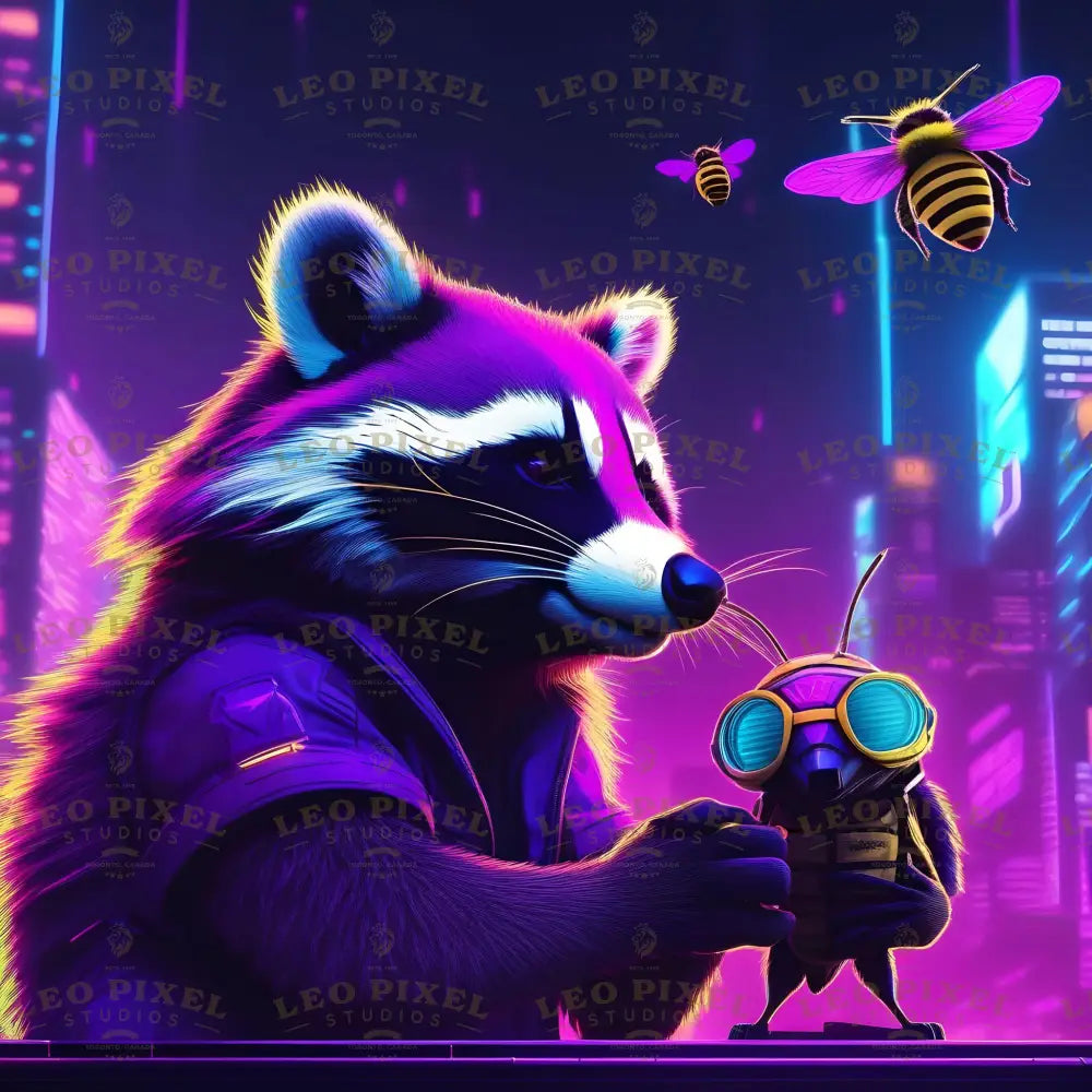 Racoon And A Bee Playing Ai Generated Image