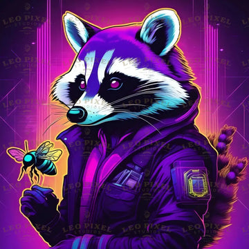 Racoon And A Bee Playing Bundle Ai Generated Image