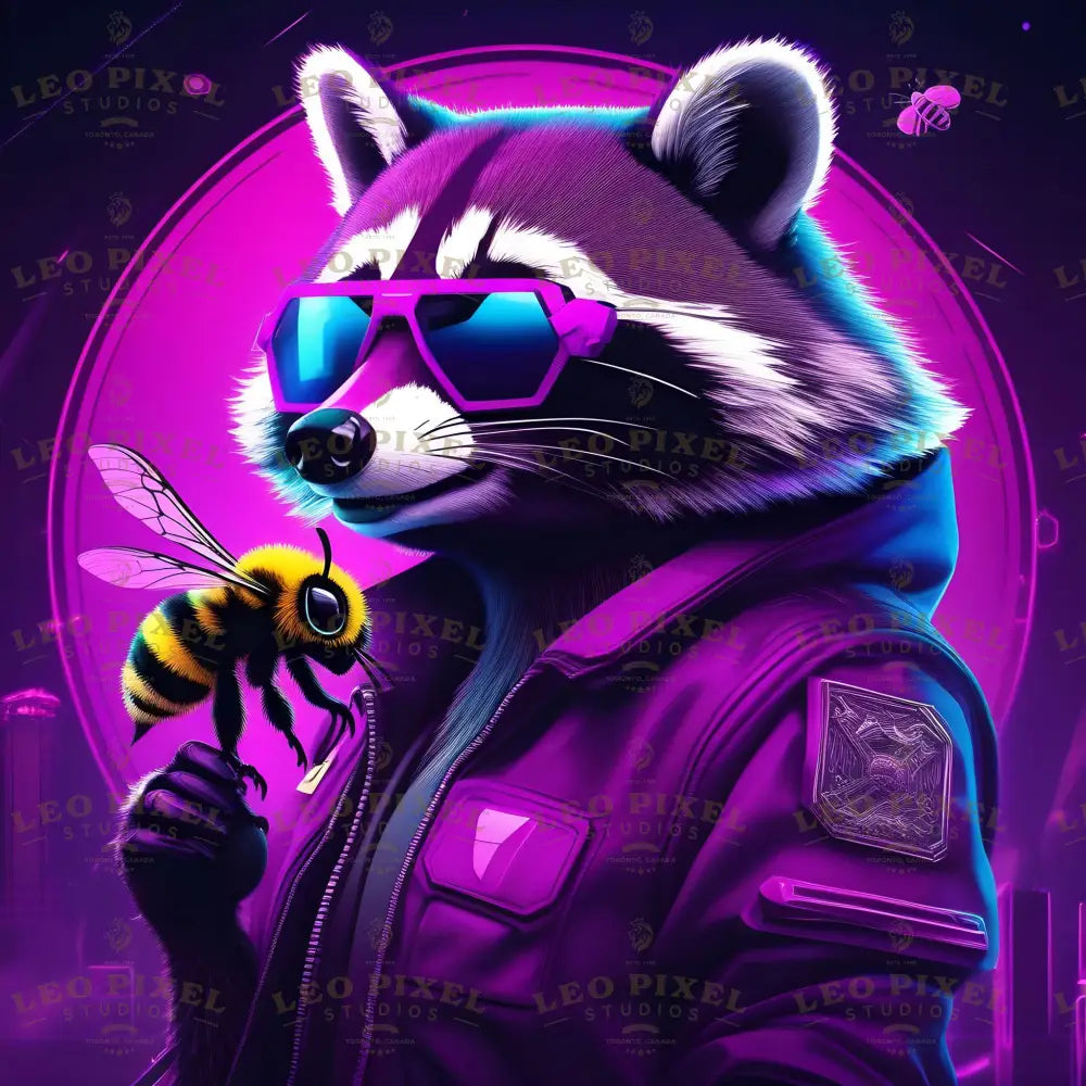 Racoon And A Bee Playing Bundle Ai Generated Image