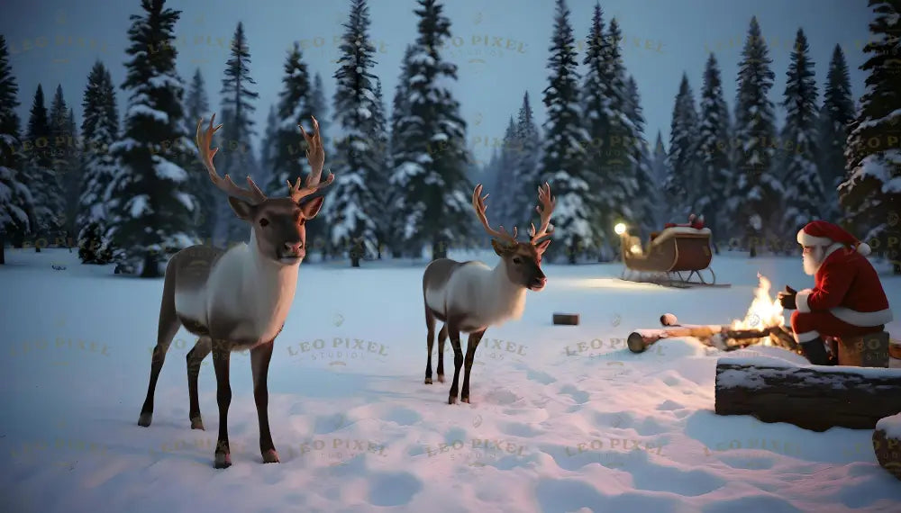 Santa Claus And His Reindeers Ai Generated Image