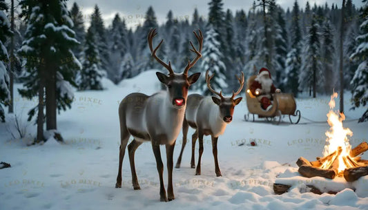 Santa Claus And His Reindeers Ai Generated Image