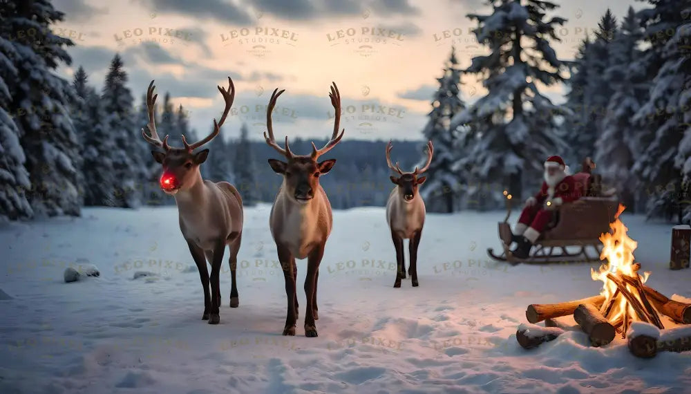 Santa Claus And His Reindeers Ai Generated Image