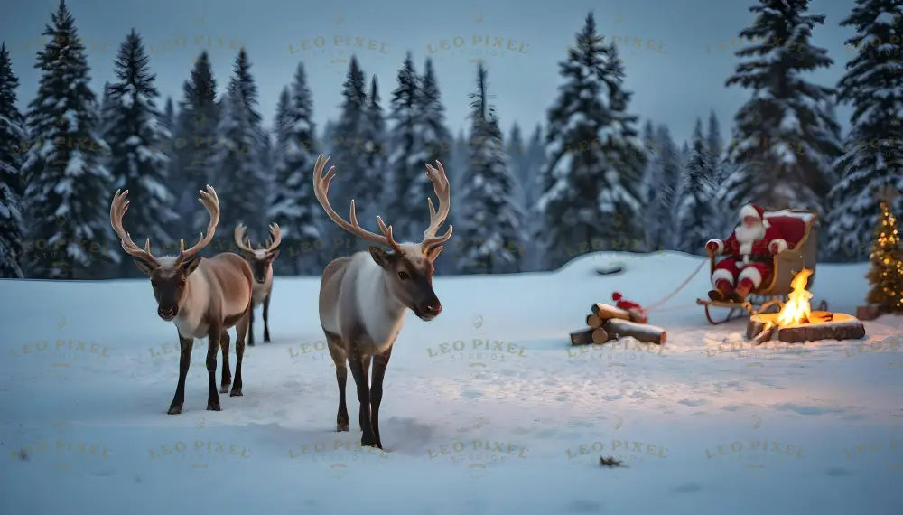 Santa Claus And His Reindeers Ai Generated Image