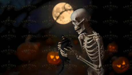 Skeleton Playing With A Black Cat Bundle Ai Generated Image