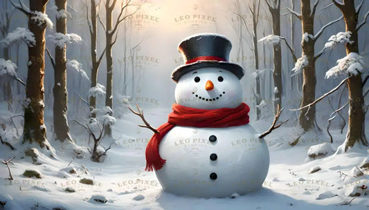 Snowman In A Winter Forest Decor Ai Generated Image