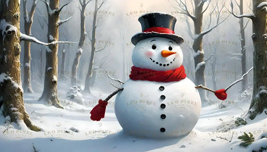 Snowman In A Winter Forest Decor Ai Generated Image