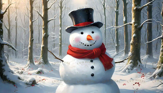 Snowman In A Winter Forest Decor Ai Generated Image