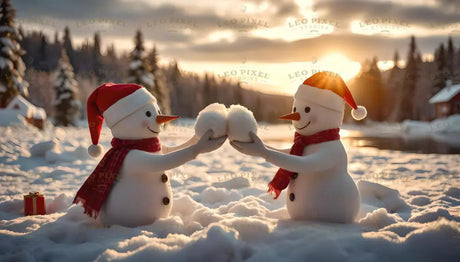 Snowmen And Snowballs Ai Generated Image