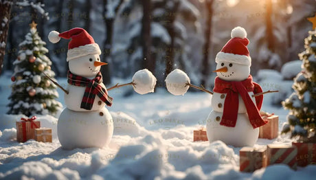 Snowmen Making Snowballs Ai Generated Image