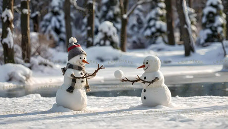 Snowmen Playing With A Snowball Ai Generated Image