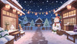 A cozy snowy village comes alive under a starry night sky. String lights and glowing lanterns illuminate the charming wooden homes, while cheerful snowmen in scarves and hats add a festive touch. The scene is filled with holiday warmth, capturing the joy of a winter celebration amidst snow-covered trees and a peaceful, welcoming atmosphere. Ai generated image.