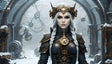 A commanding steampunk empress stands amidst a snowy, gear-filled realm. Her intricate bronze armor and clockwork crown symbolize both elegance and power. With braided silver hair and piercing eyes, she exudes an air of authority and mystery. The snowy backdrop, interwoven with mechanical gears, creates a striking blend of industrial and natural elements. This image captures the fusion of steampunk artistry and a fantastical, frozen world, embodying strength and sophistication. Ai generated image.