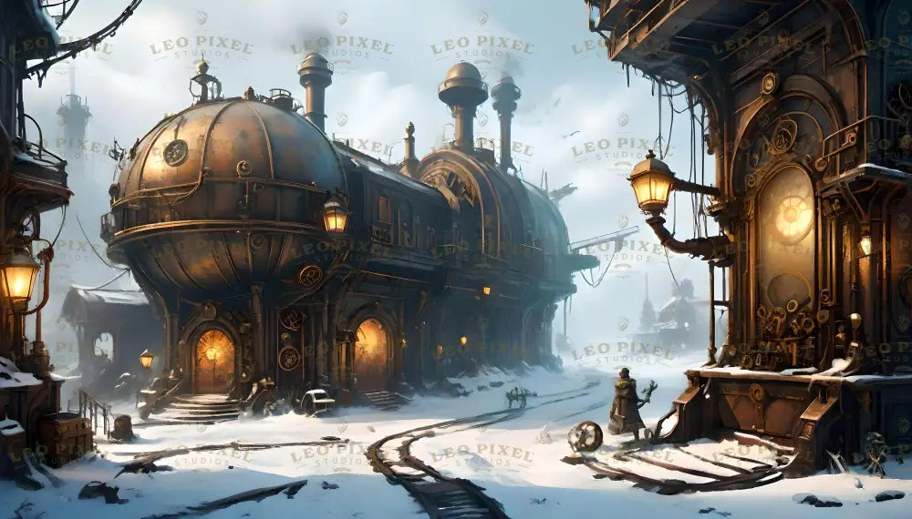 Steampunk Industrial Winter Hub Ai Generated Image