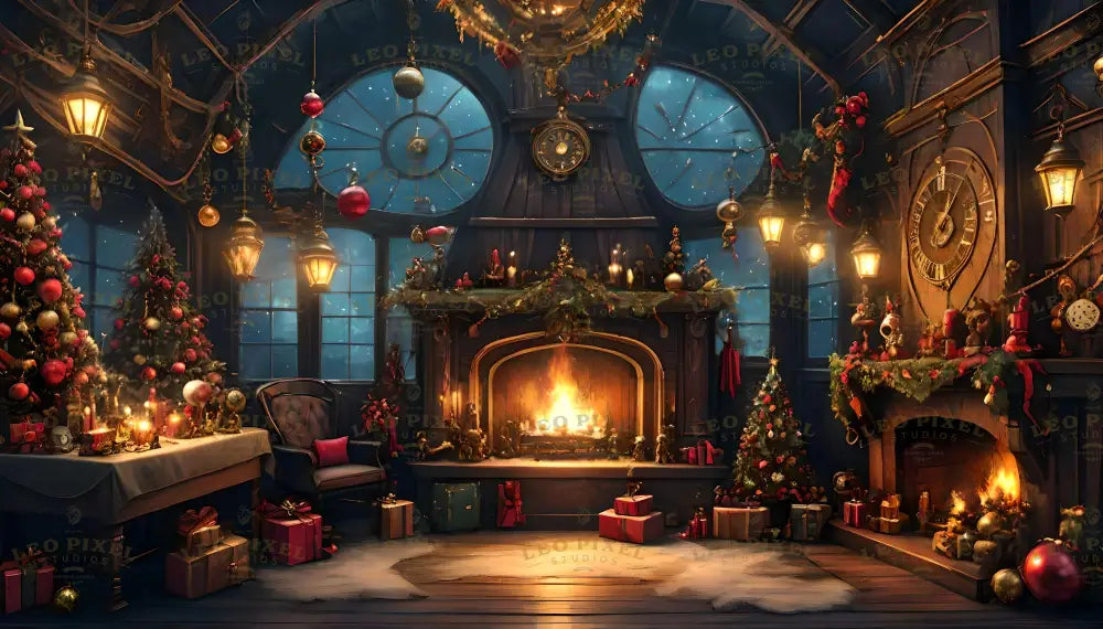 Steampunk Victorian Holiday Room With Glowing Hearth And Festive Elegance Ai Generated Image