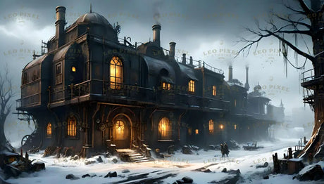 The Emberlit Steampunk Settlement Ai Generated Image