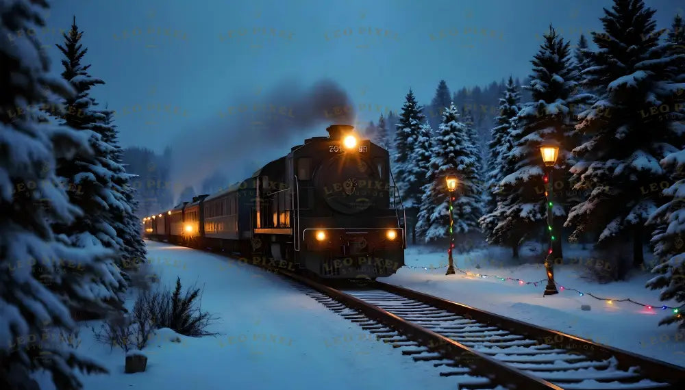 Train Passing Through A Winter Forest Ai Generated Image