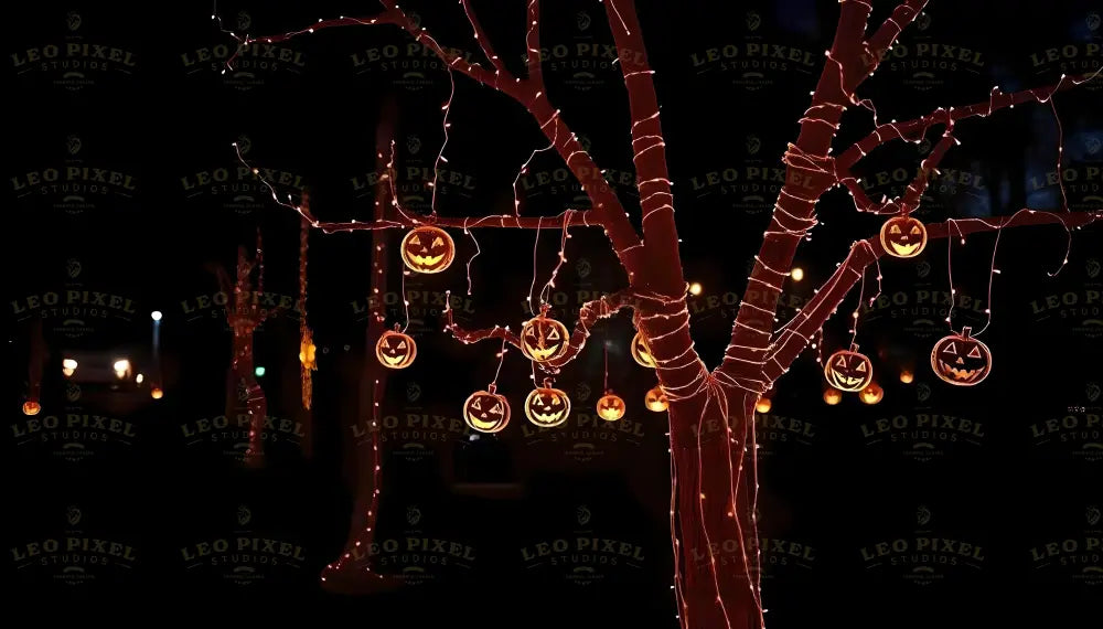 Trees Decorated With Halloween Decorations Bundle Ai Generated Image