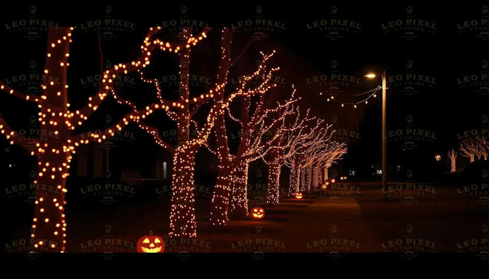 Trees Decorated With Halloween Decorations Bundle Ai Generated Image