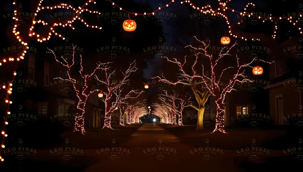 Trees Decorated With Halloween Decorations Bundle Ai Generated Image