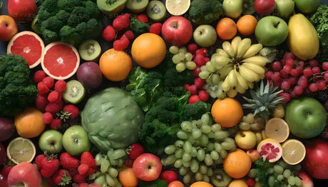 Vibrant Fruit And Vegetable Arrangement Ai Generated Image