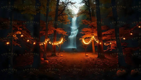 Waterfall In An Autumn Forest Bundle Ai Generated Image