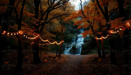 Waterfall In An Autumn Forest Bundle Ai Generated Image