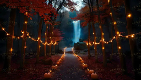 Waterfall In An Autumn Forest Bundle Ai Generated Image