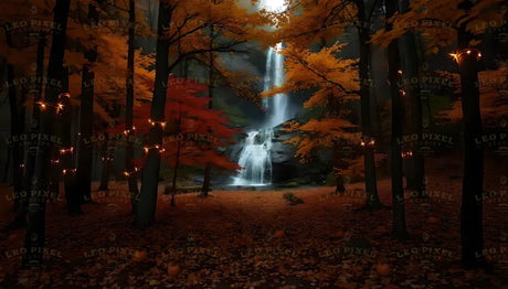 Waterfall In An Autumn Forest Bundle Ai Generated Image