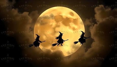 Witches Flying On Their Bundle Ai Generated Image