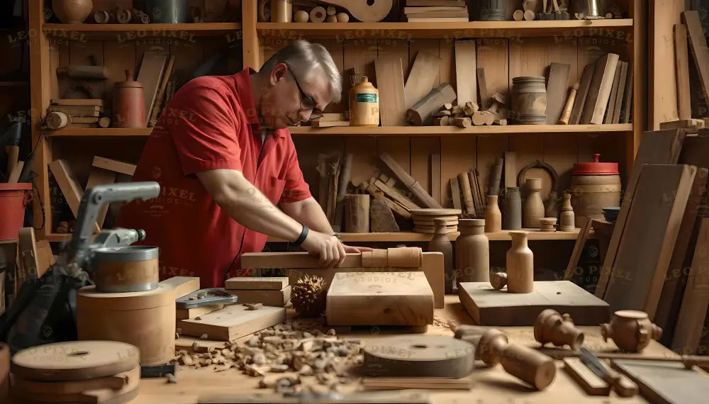 Woodworking Man In His Workshop Ai Generated Image